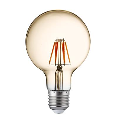 Dimmable LED Filament Globe Lamp (95mm) Amber Glass, E27 6W