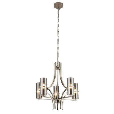 Lux & Belle 5Lt Pendant - Polished Nickel & Smoked Glass