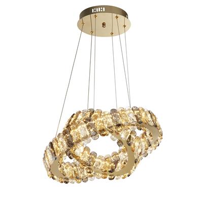 Lux & Belle 2Lt LED Pendant - Gold/Smoke/Clear/Amber Crystal