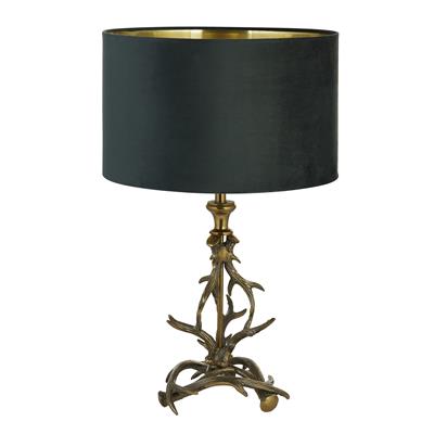 Lux & Belle Antler Table Lamp -Antique Brass & Green Shade