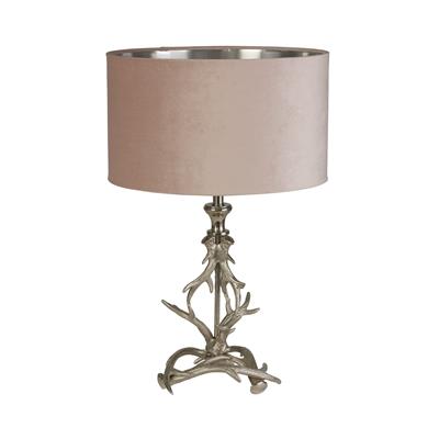 Lux & Belle Antler Table Lamp Silver & Pink Shade