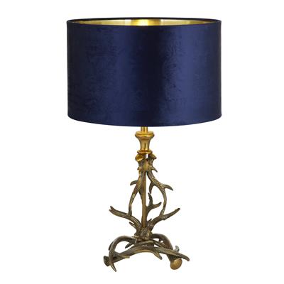 Lux & Belle Antler Table Lamp -Antique Brass & Navy Shade